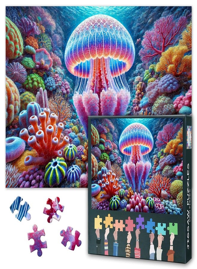 Rebotipy 1000-Piece Jigsaw Puzzle: Vibrant Deep Sea Jellyfish Close-Up with Colorful Coral Reef Surroundings - Engaging and Detailed Puzzle for Adults Seeking a Challenging and Relaxing Activity - Image 2
